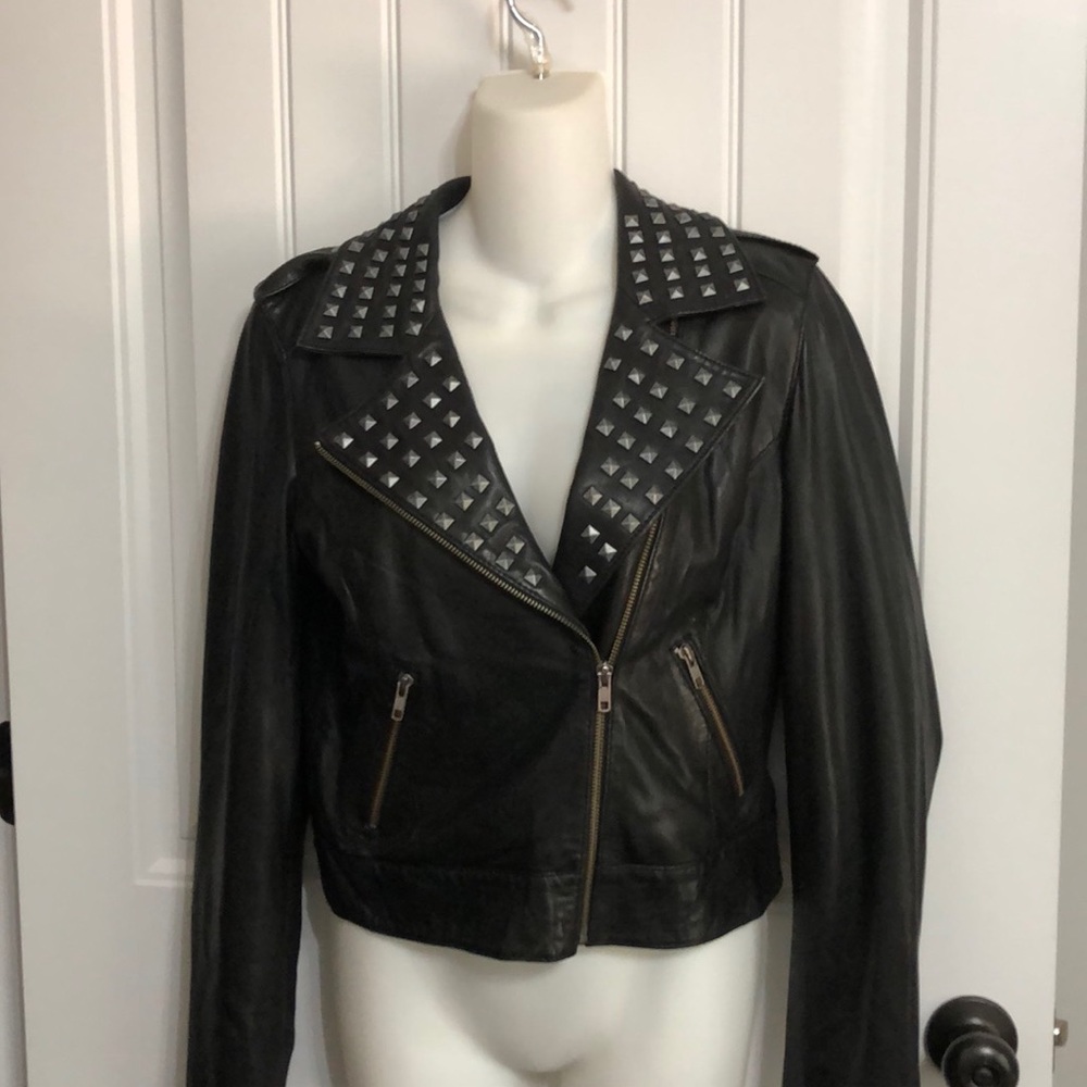 Trouvé Black Studded Leather Moto Jacket